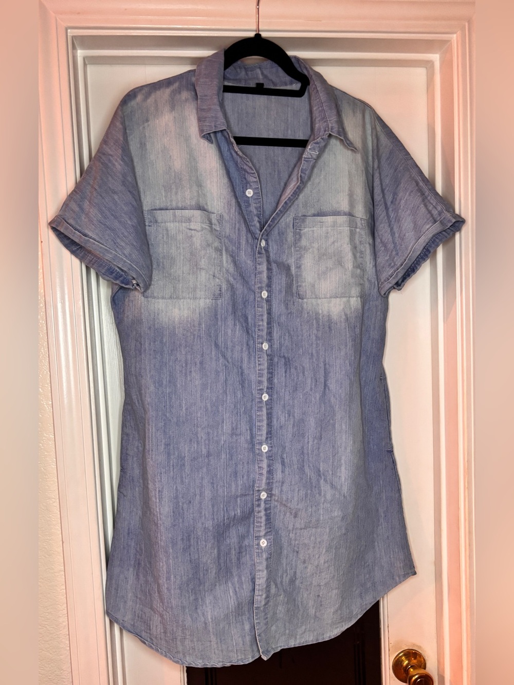 Amazon Light Blue Washed Short-Sleeve Button-Down Tunic